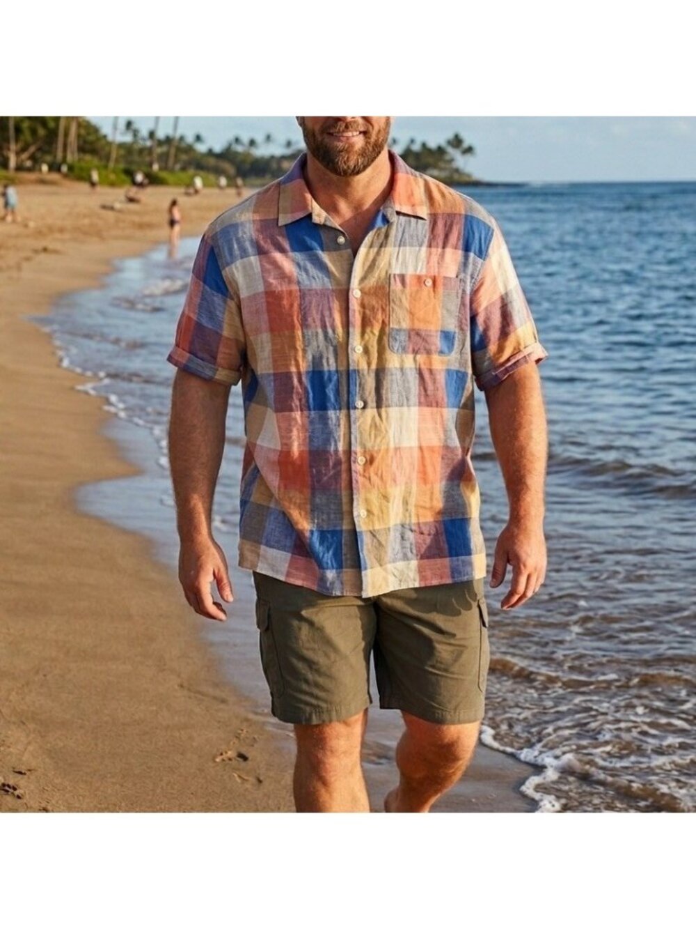 TRUST Linen Blend Shirt Men’s Sz 2XL Plaid Short Sleeve Button Up Big Tall NWT